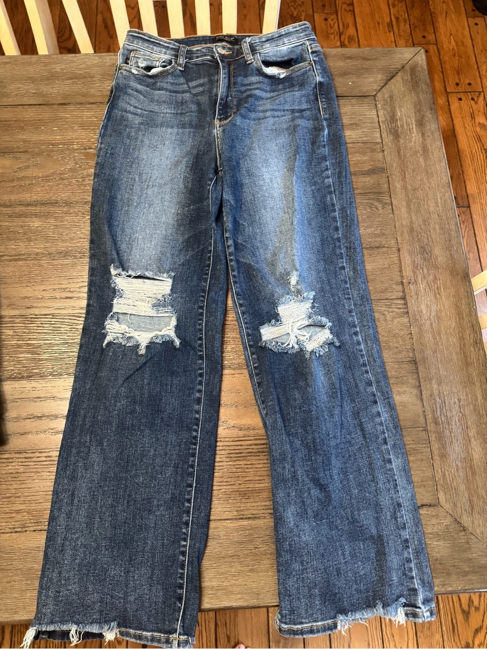 Judy Blue Distressed Straight Leg Jeans - Blue
